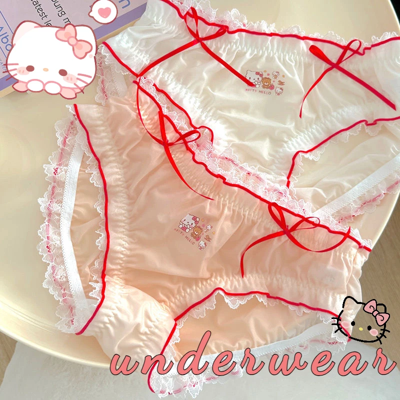 

New Style Hello Kitty Underwear Girl Lace Boxes Panties Underpant Briefs Bow Tie Cute Student Daily Clothes Christmas Child Gift