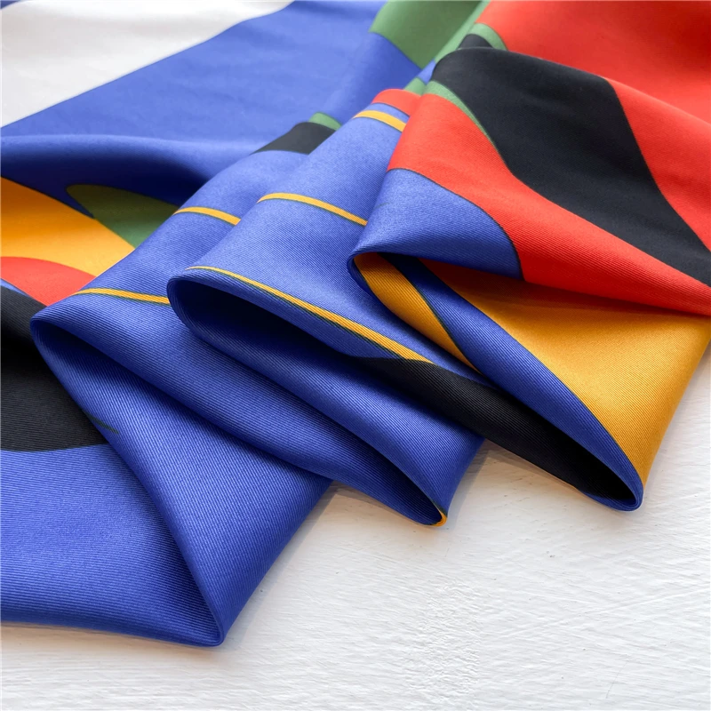 Abstract Twill Square Silk Scarf for Women Design Stoles Hijab Colorful Print Wraps Lady Headband Shawl Bandana 2024 New Foulard