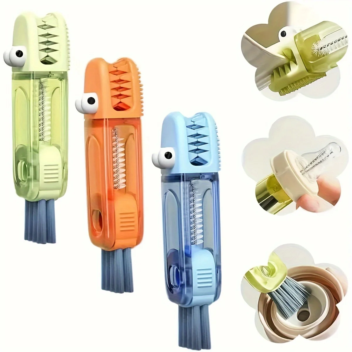 

3-in-1 Crocodile Bottle Brush for Water Bottles Kitchen Cleaning Brush Gap Lid Straw Cleaner Portable Cute Tool