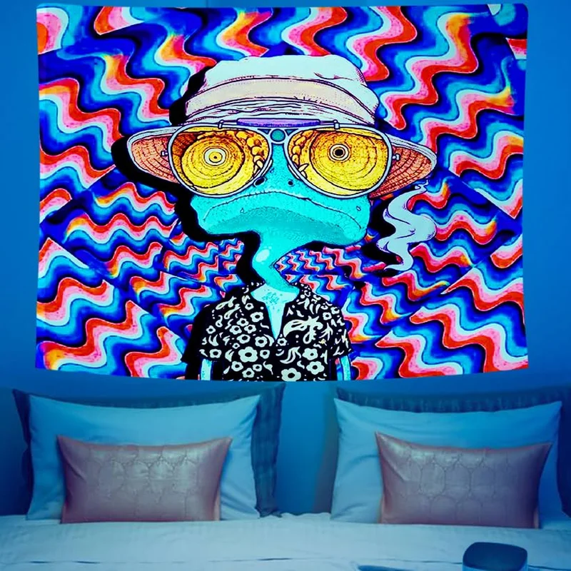 VIKAMA Trippy Psychedelic Frog Sunglasses Tapestry Colorful Wavy Indie Funny Wall Hanging Bedroom Dorm Backdrop Poster