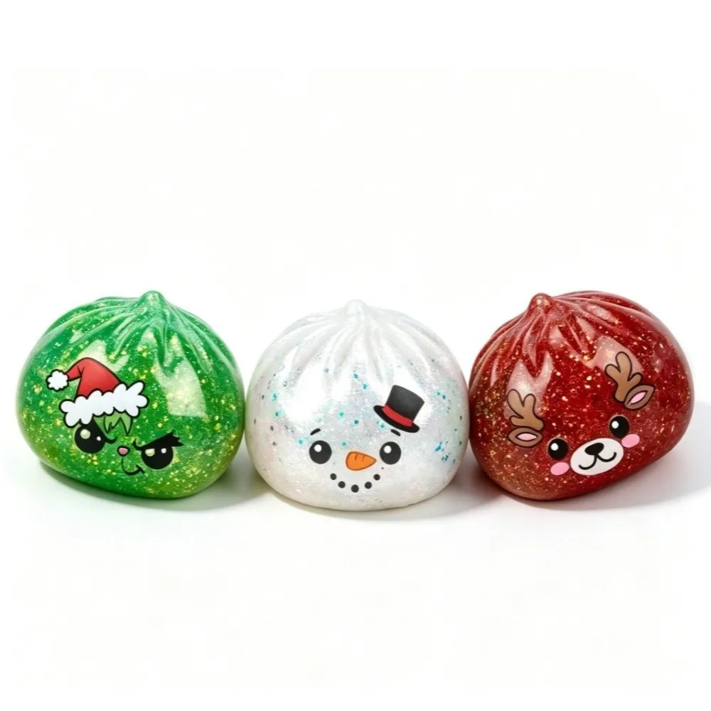 New Christmas Theme Pinch Dumpling Snowman Elk Santa Claus Slow Rebound Toys Stress Relief TPR Squeeze Baozi Holiday Gift