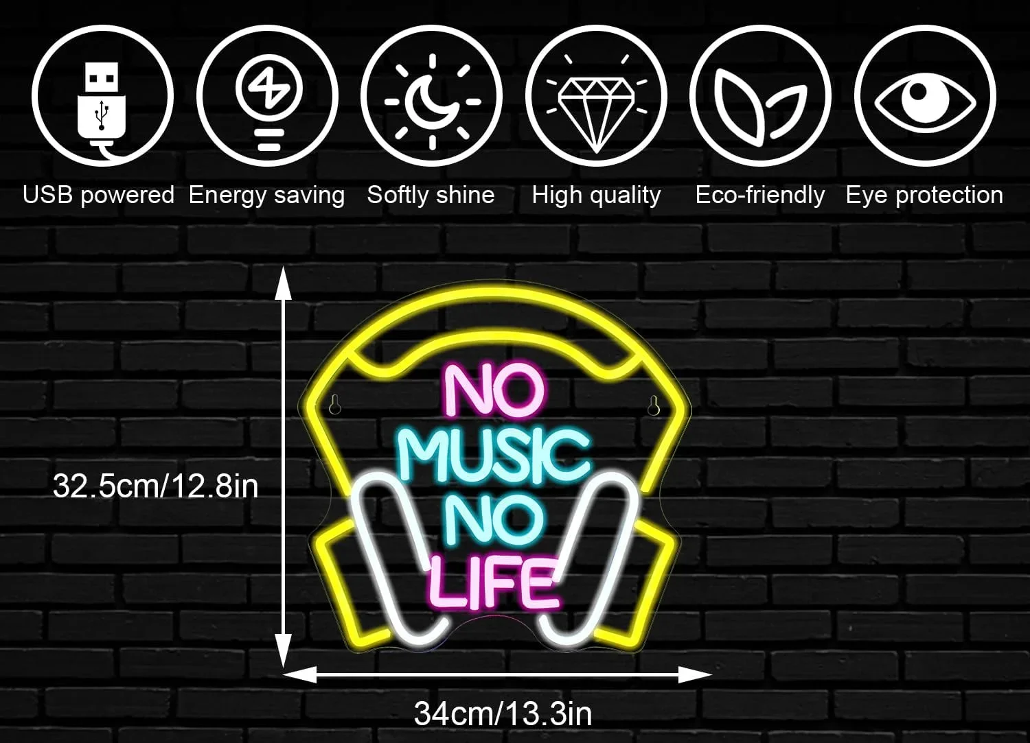 USB Powered Neon Light Signs, Sem música, Sem vida, Light Up Sign, Sala de música, Quarto, Loja, Sala de jogos