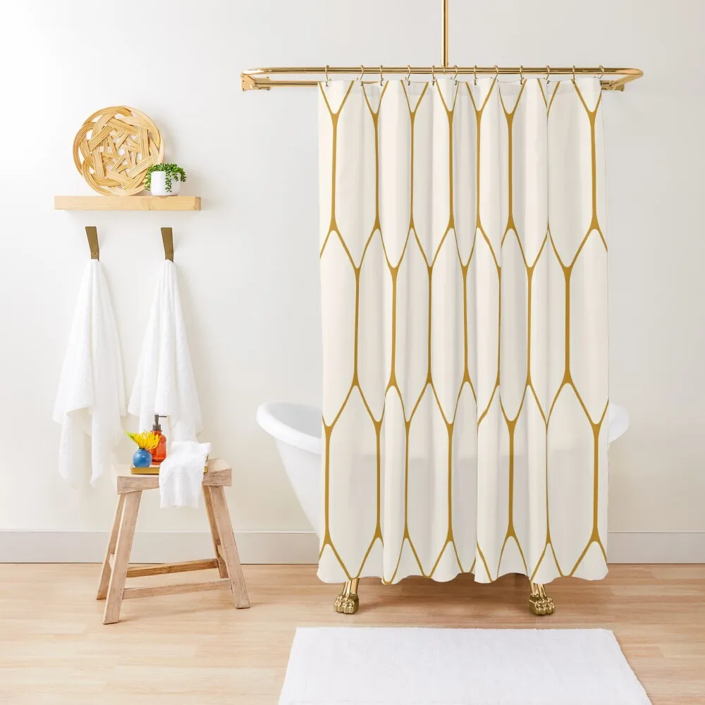 

Long Honeycomb Minimalist Geometric Pattern in Dark Mustard and Cream Shower Curtain For Shower Curtain