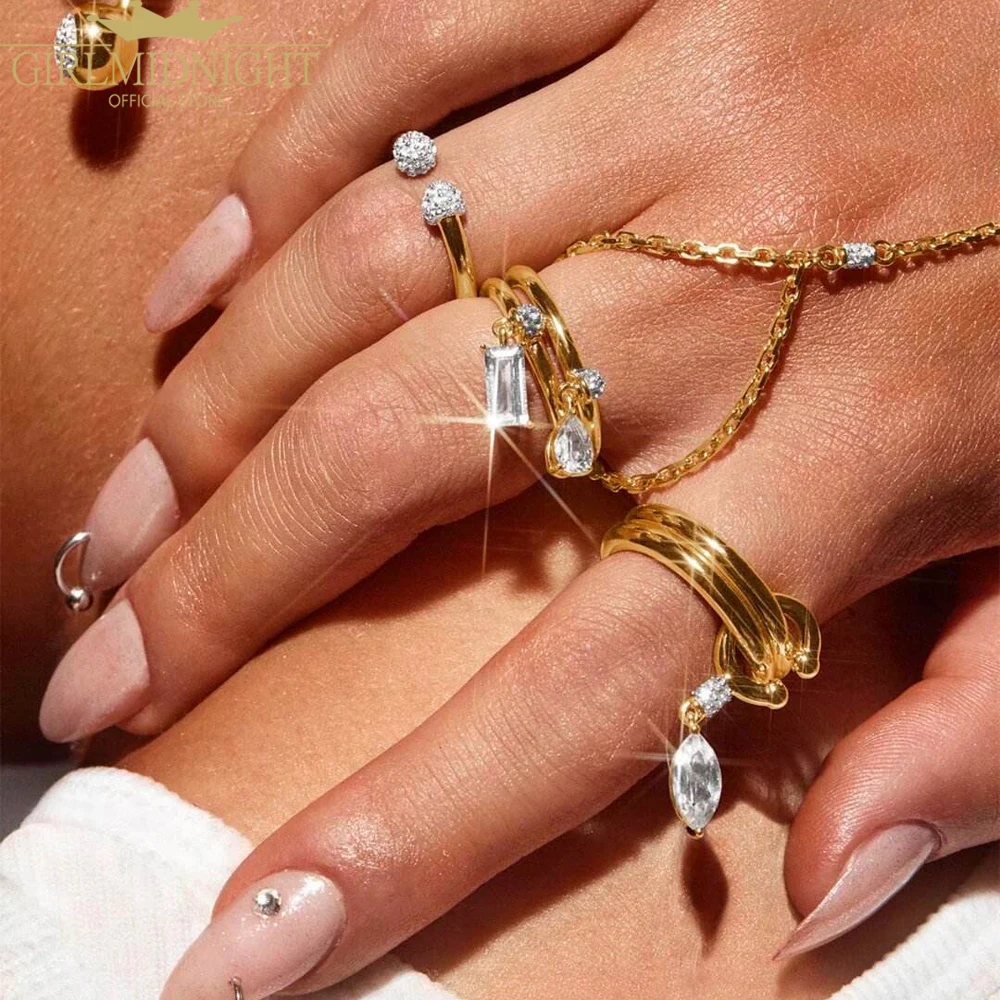 Neue Stapeln Designs Ring Gold Farbe Micro Gepflastert 5A CZ Tear Drop Engagement Band Multi Stück DIY Finger Mode Schmuck
