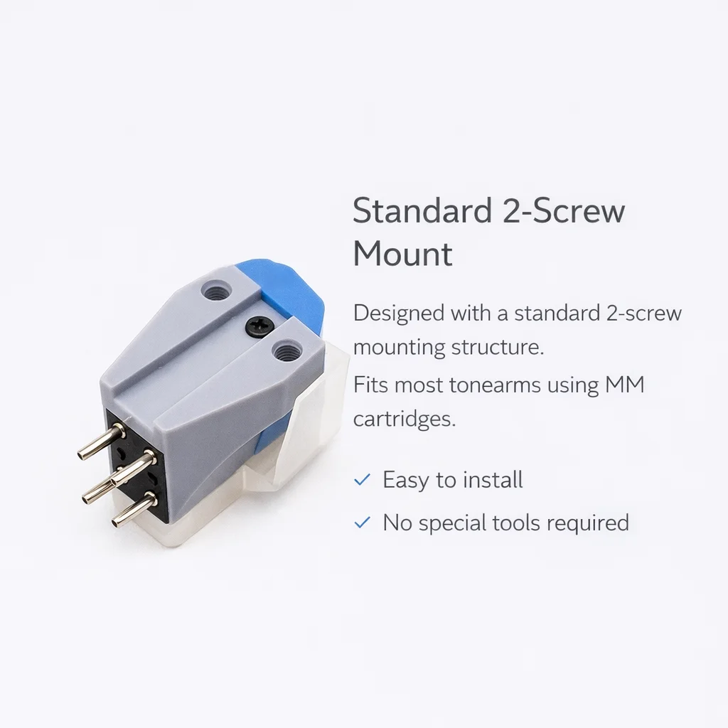 MM Phono Cartridge for Beginners, Smooth Sound, 2.2g Tracking Force, 2-Screw Mount, MM-13