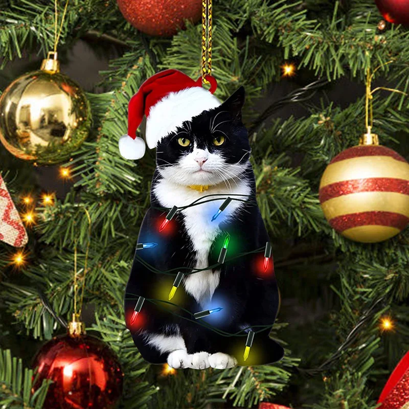 Acrylic Christmas Black Cat Pendant Xmas Tree Hanging Animal Ornaments Wedding New Year Navidad Party Home Christmas Decoration