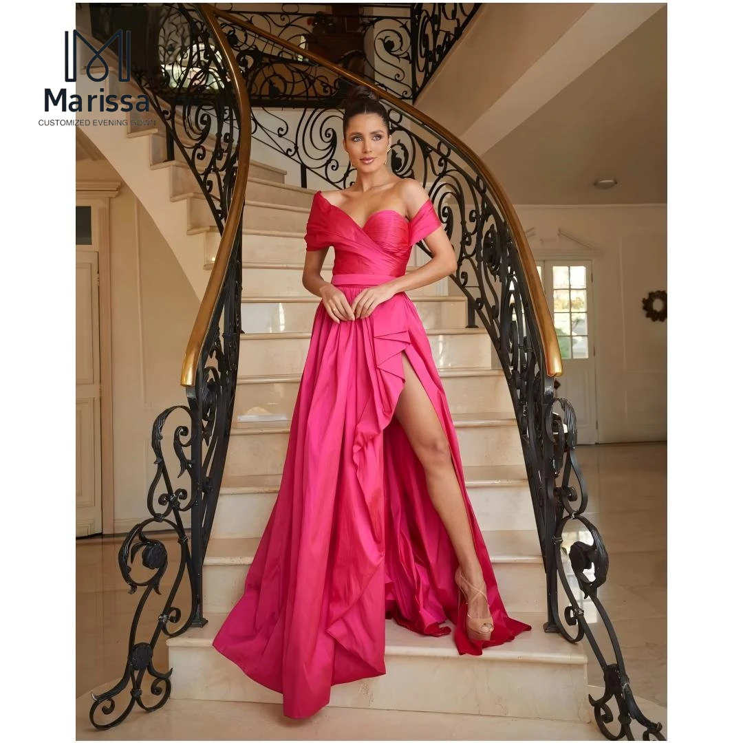 

Marissa Elegant Party Dresses for Wedding Woman Satin Women's Evening Dress 2025 Customized A Line Side Slit Rose Red Ball Gowns