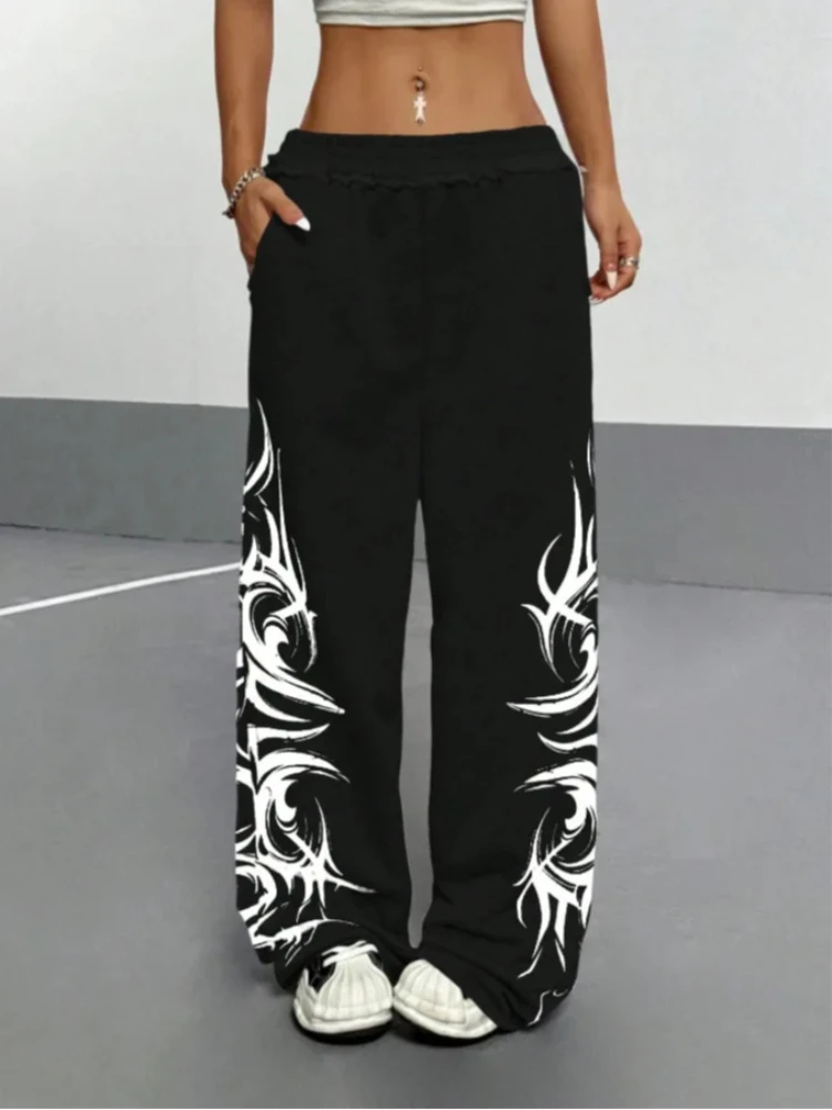 2000s Women Hip-Hop Fashion Personality Loose Street Print Wide Leg Pant Casual Couple Joggers Trousers Outdoor Daily Sport Pant