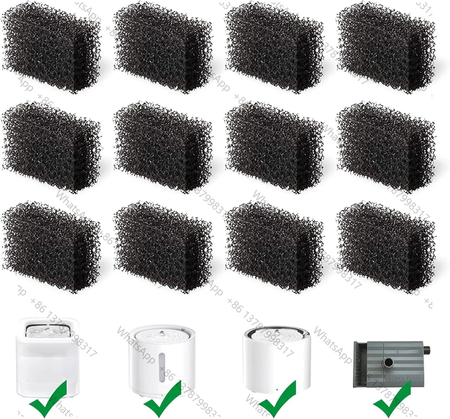 12Pcs For  Pet Smart Filter Cotton Block Drinking Fountain Wireless Pump Sponge Drinker Filtration Accessories
