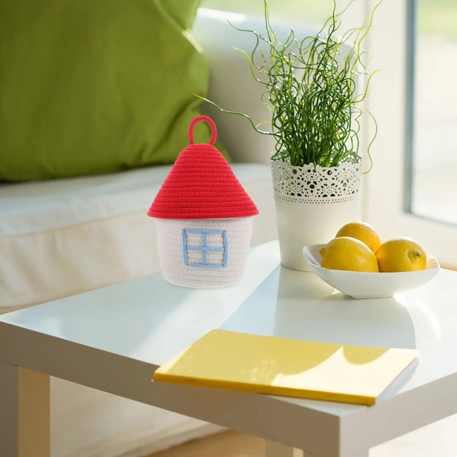

Creative Cotton Thread Woven Storage Basket Lid House-Shaped Decorative Box for Living Room Bedroom Nursery Organizer Storage