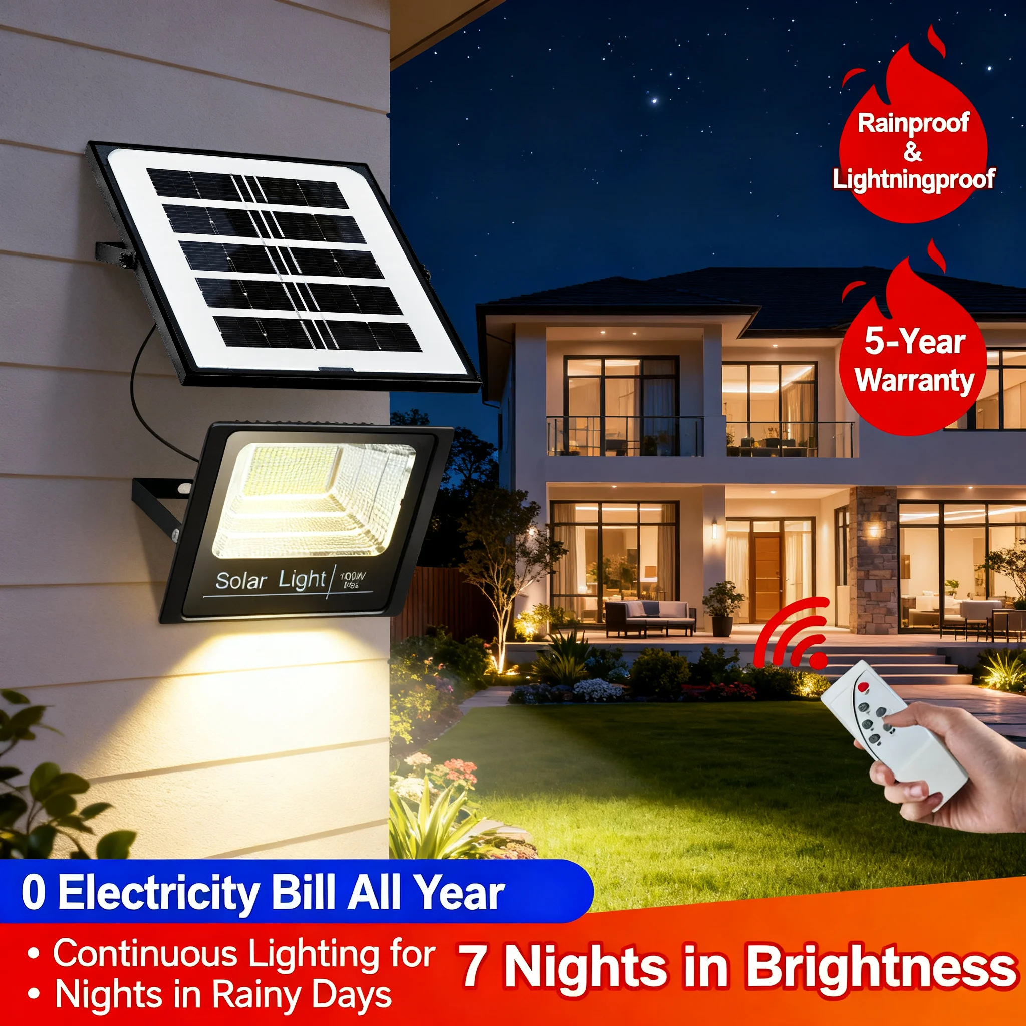 

2025 New Solar LED Flood Light 50W IP67 Waterproof Outdoor Security Light with Motion Sensor for Garden Yard Street Lighting