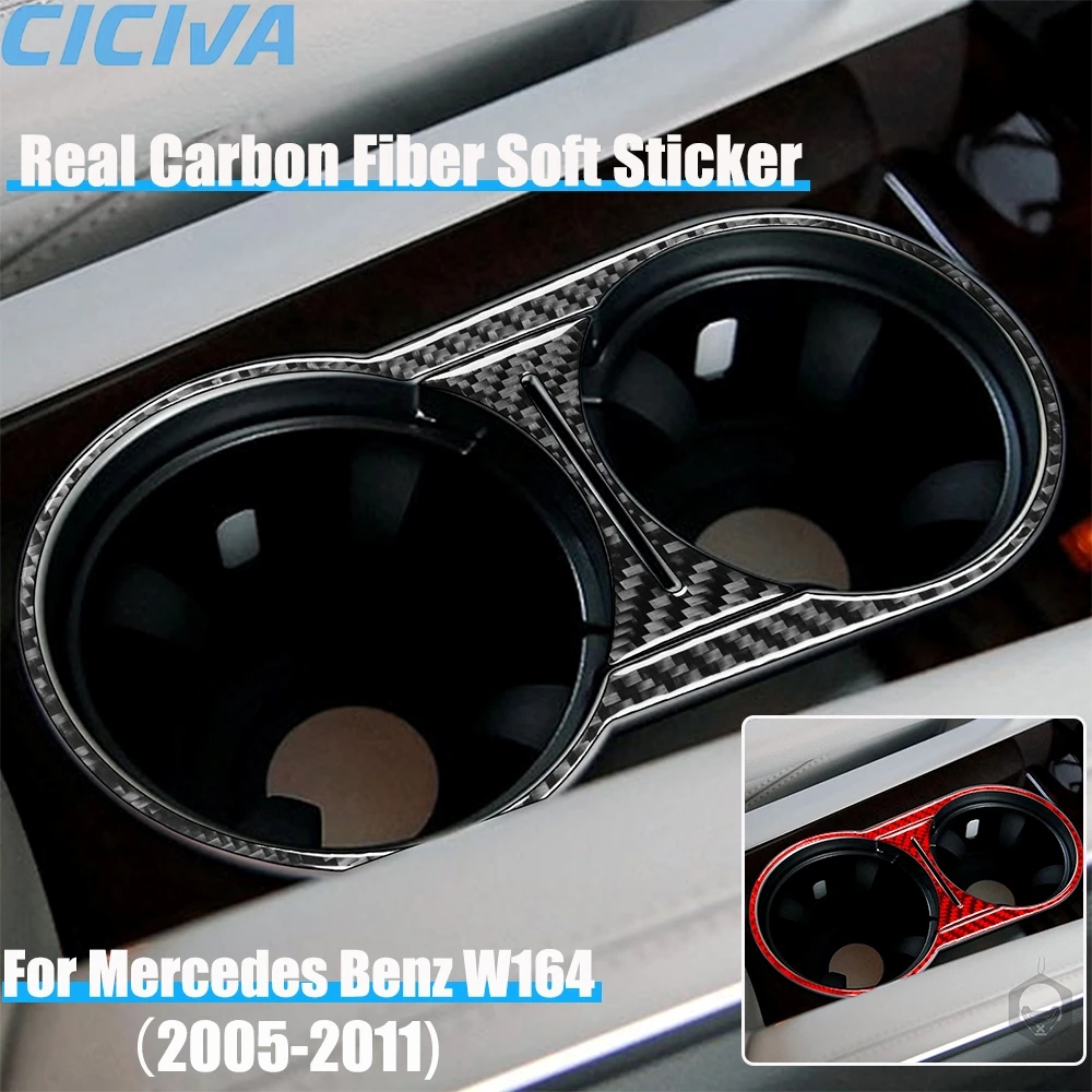 

Real Carbon Fiber Car Accessories Cup Holder Decorative Trim Cover Soft Sticker For Mercedes Benz M Class W164 2005-2011