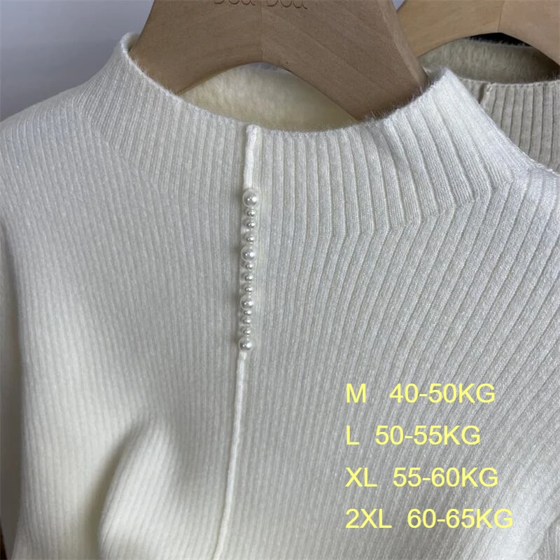 เสื้อสเวตเตอร์ไหมพรมผู้หญิง ผ้ากำมะหยี่หนานุ่ม คอเต่าครึ่งตัว ประดับมุก อุ่นสบาย เหมาะสำหรับใส่เป็นเสื้อซับใน ทรงเข้ารูป ผ้าขนแกะนุ่มละมุนผิว