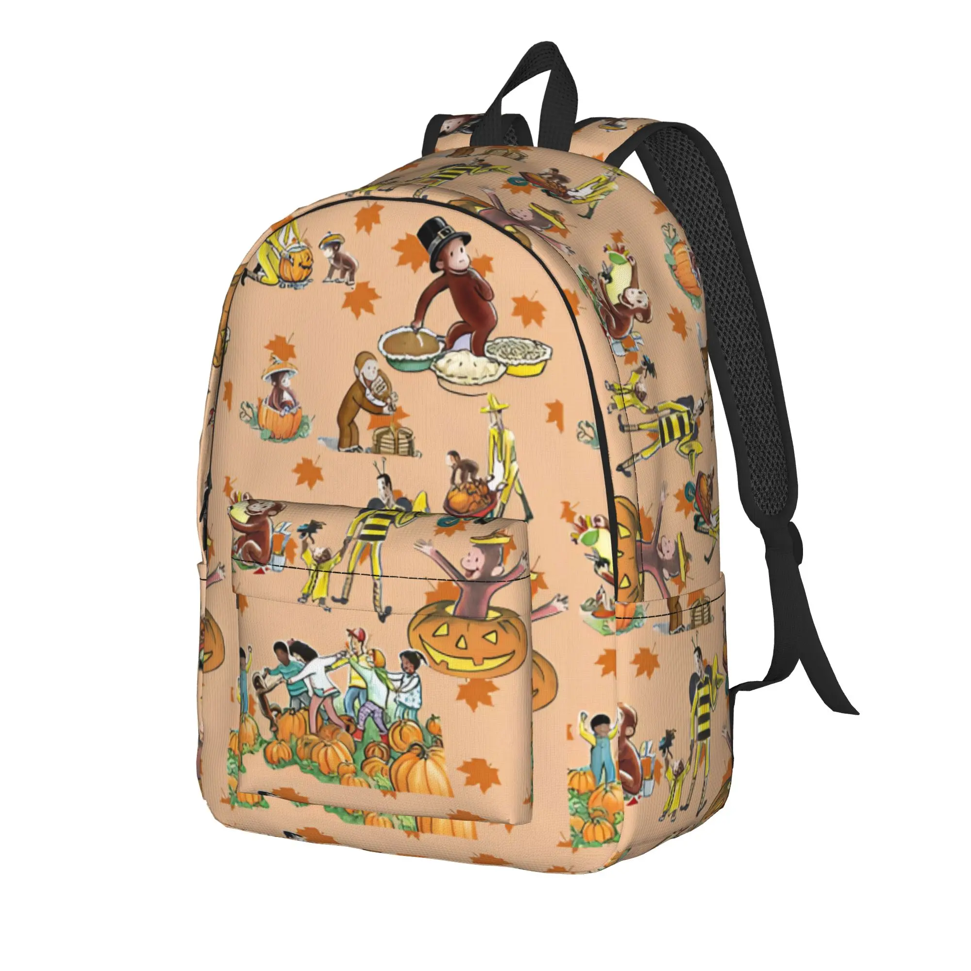 Cute Curious George Outdoor Scene Backpack  Girl Polyester University Backpacks Lightweight Streetwear School Bags Rucksack
