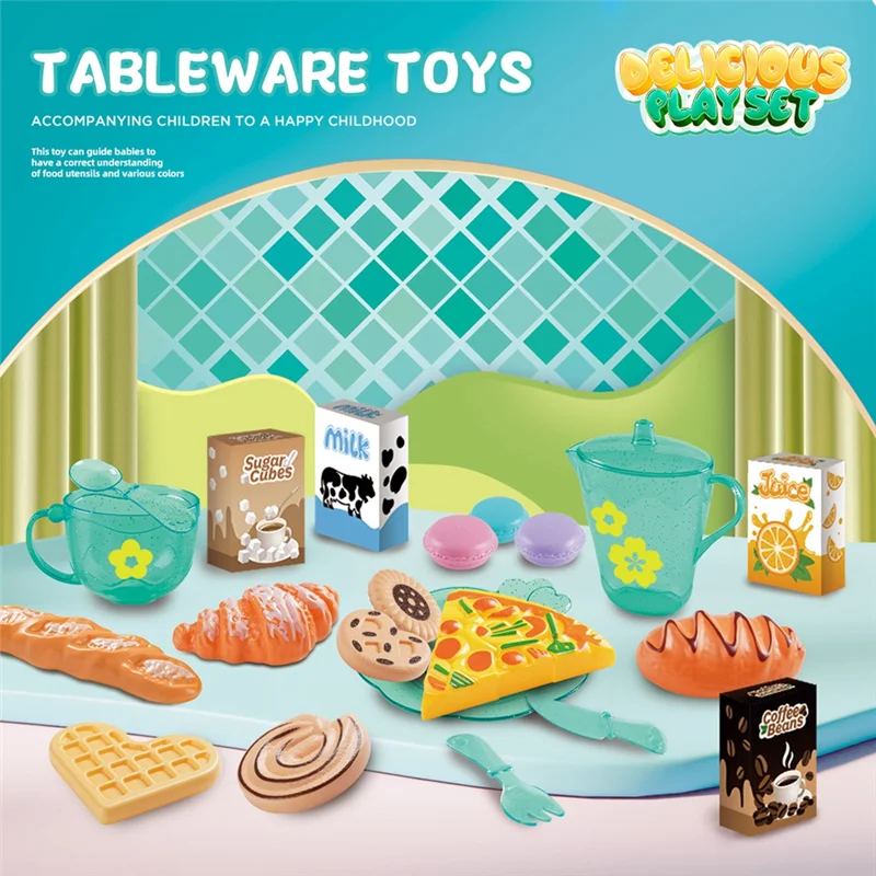 A19Q-33Pc Speelhuis Keuken Speelgoedset Kinderen Theekransje Speelset voor kinderen, Rollenspel Speelgoed met dessert en servies