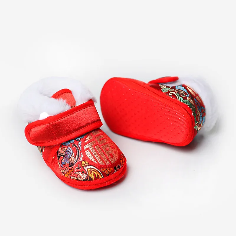 Baby Chinese Style Traditional Infant Shoes Toddler Casual Shoes Warm Winter First Walkers Shoes New Year