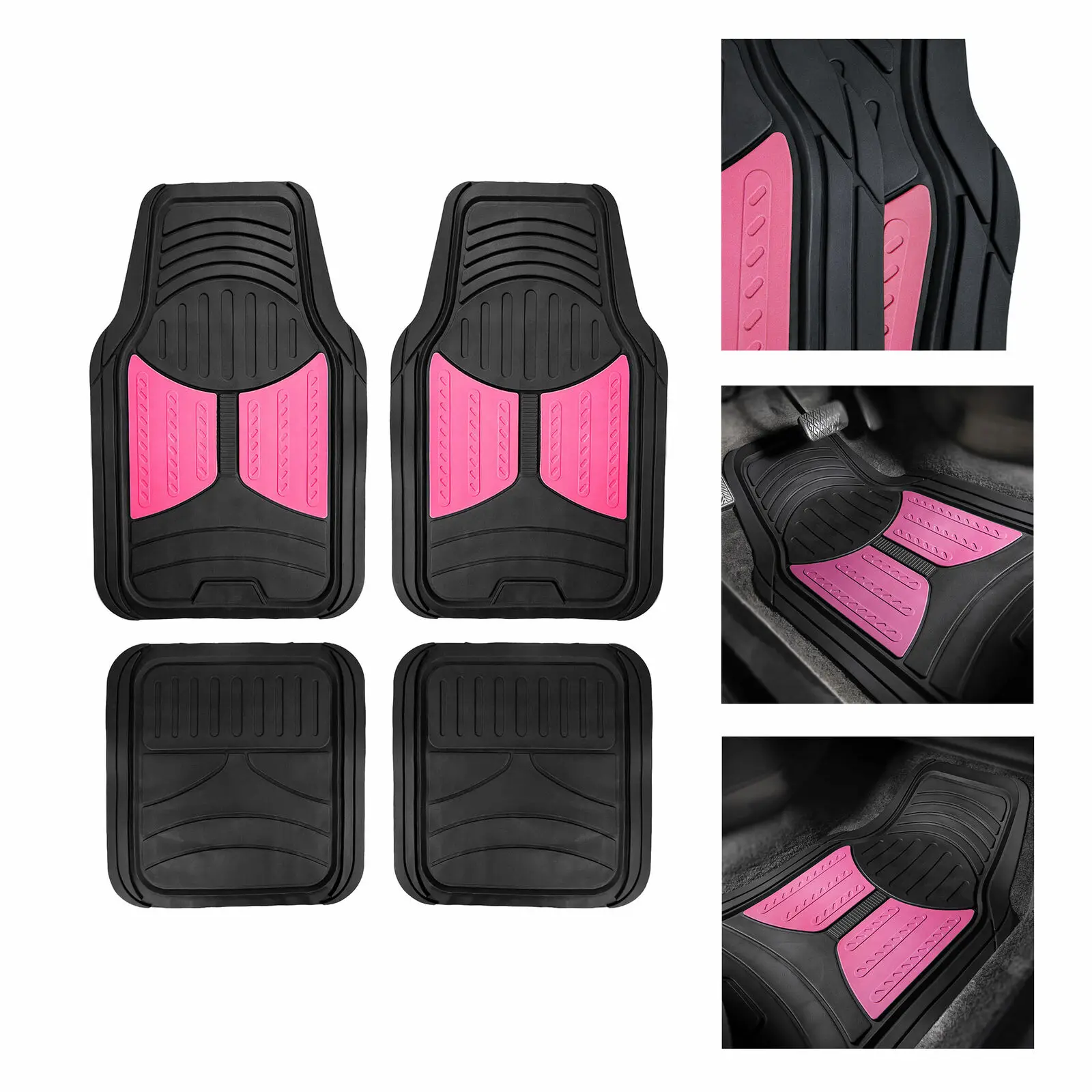 

Black Pink 2 Tone Floor Mats For Auto Car SUV Van Universal Fit