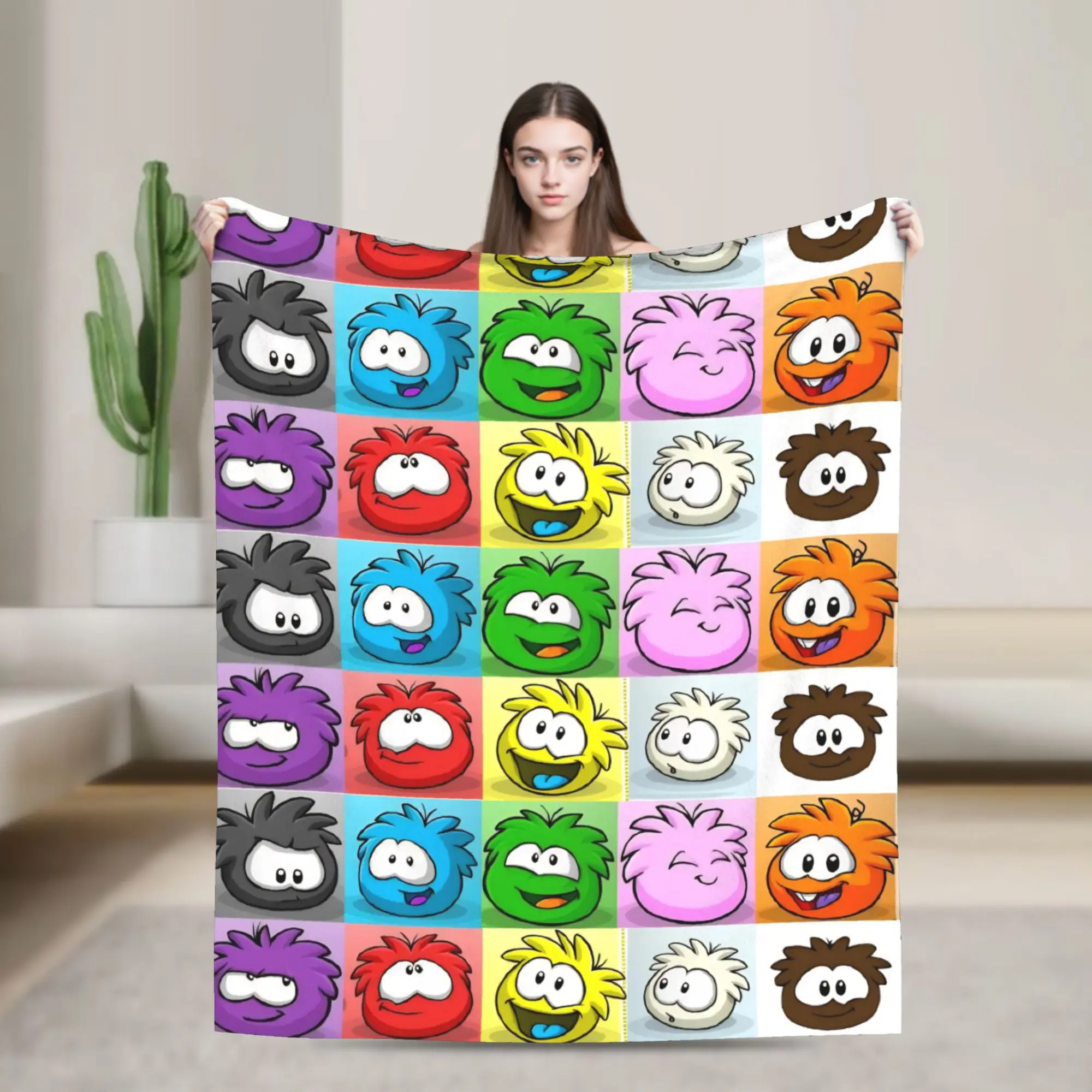 Puffles Cartoon Flannel Blankets  Novelty Throw Blanket for Bed Sofa Couch 125*100cm Rug Piece,