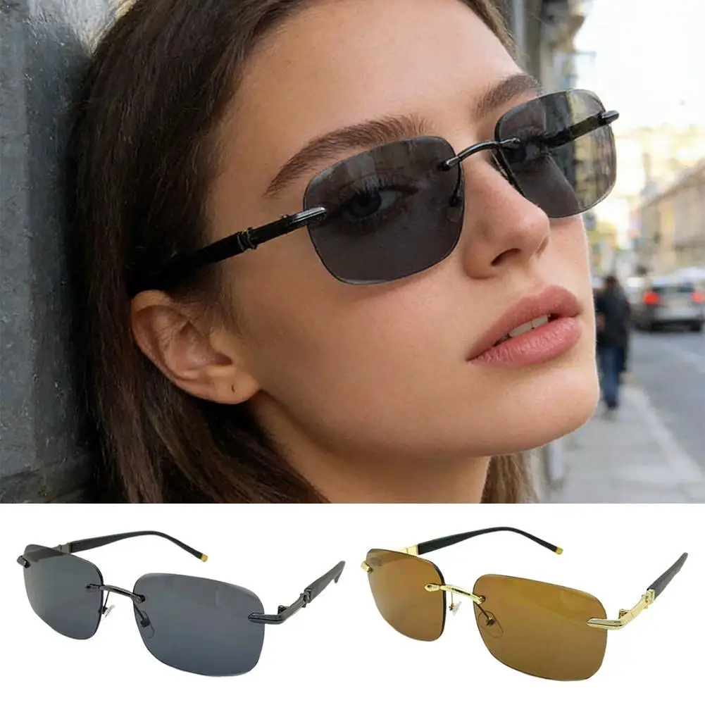 Vintage Rimless Rectangle Sunglasses Men Women Retro Square Sun Glasses Frameless Luxury Eyewear Protection