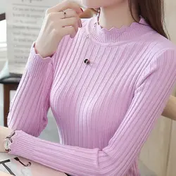 Women's Clothing Autumn Winter Solid Color Pullover Long Sleeve Half High Collar Sweater Knitted Screw Thread Elegant Tops