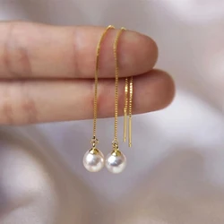 Huitan Dainty Long Hanging Earrings Lady Engagement Jewelry Ear Pendants with Simulated Pearl Graceful Gold Color Accessories