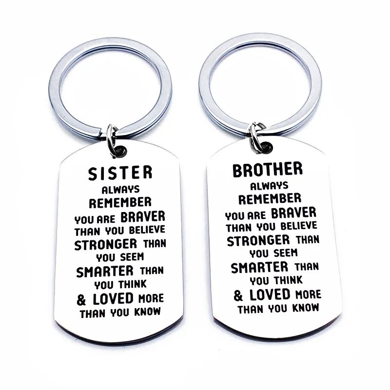 New Diy stainless steel Key Chain brother/sister Remember you are brave  keychain bag car key Ring party gift K2195