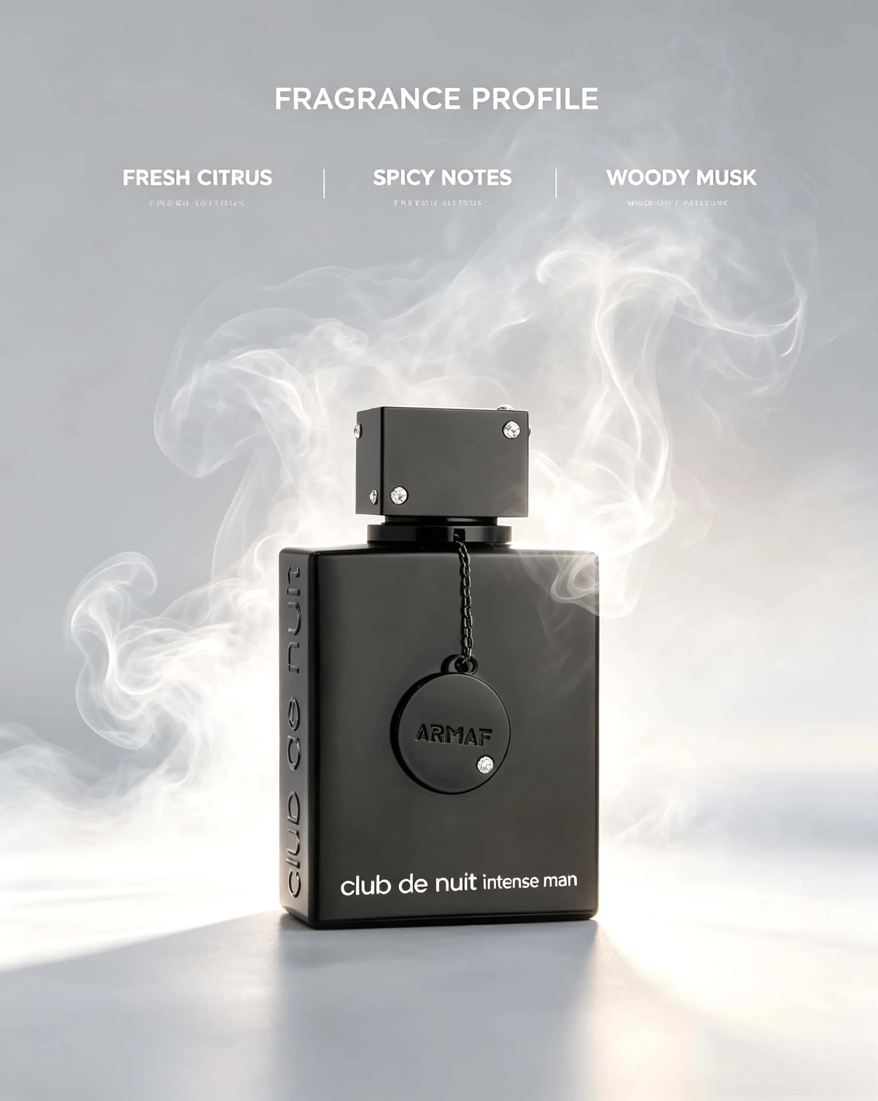 Armaf Club De Nuit Intense Man Eau De Toilette 100ml For Men, Luxury Matte Black Grain Square Perfume Bottle With Decorative Chain Medallion, Matching Black Packaging Box, Rich Woody Fruity Musk Scent For Night Event & Gifting