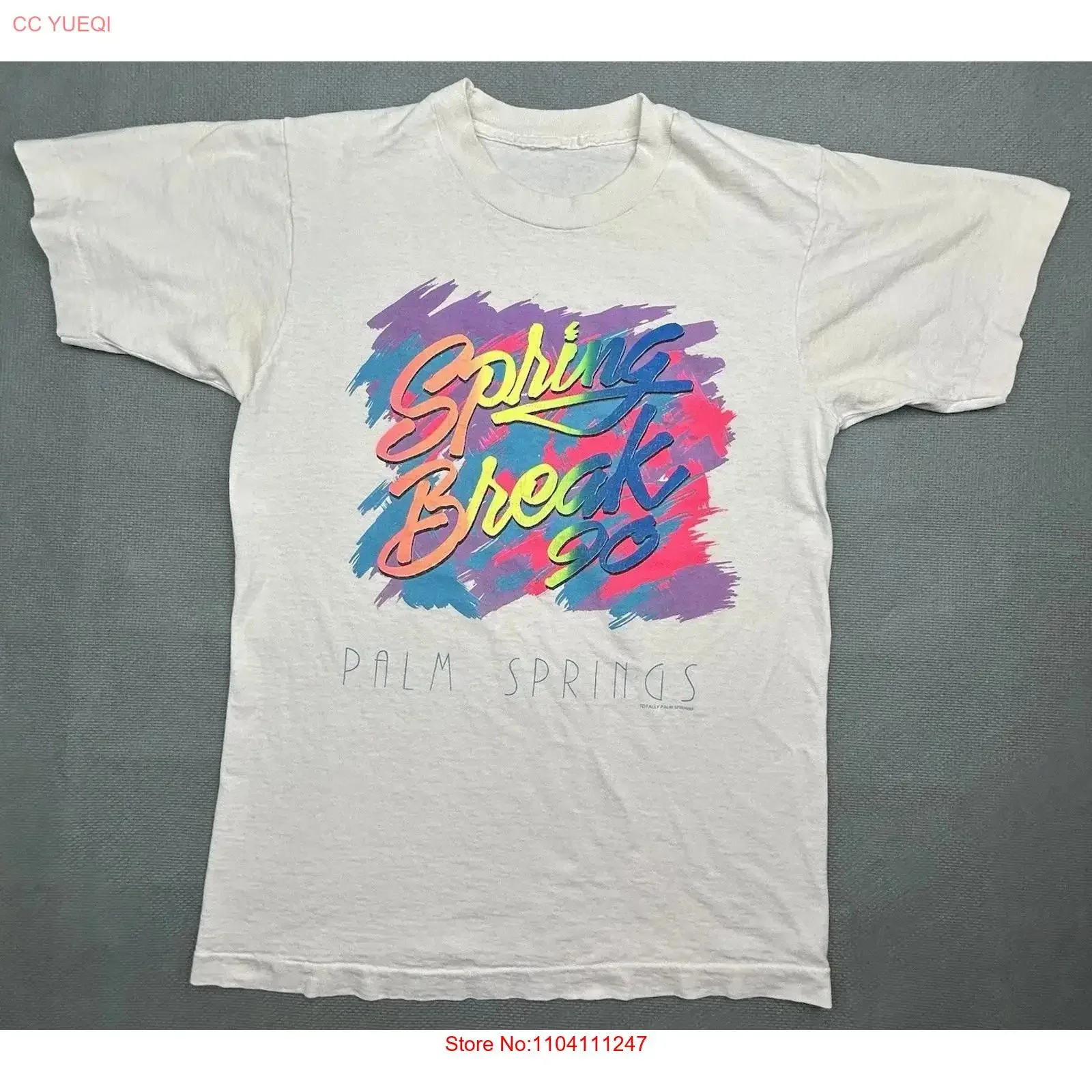 Vtg Spring Break T Shirt Totally Palm Springs 1990 Mens Small California vintage Washed Slightly Stretched homme Versatile