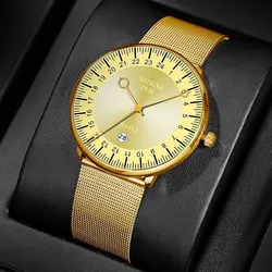 Luxury Gold Watches for Men Watches Business Casual Quartz Wrist Watch Steel Men's Wristwatch Waterproof Watch