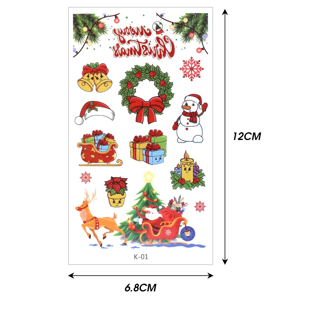 Desenhos animados de Natal adesivos decorativos, Maquiagem Facial Tattoo Adesivos, Vestido bonito, Brinquedo criativo para crianças