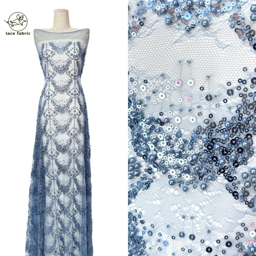 

African Mesh Lace Fabric Nigerian Beads Lace Fabric 2026 High Quality French Nigeria Lace Dresses for Women Party Wedding Sewing