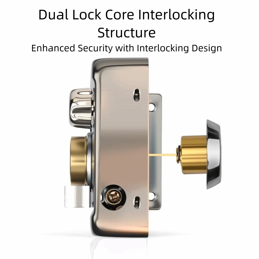 Stainless Steel Exterior Door Lock High Strength Steel Dead Bolt Mortise Keyed Lock Multiple Insurance Copper Hook