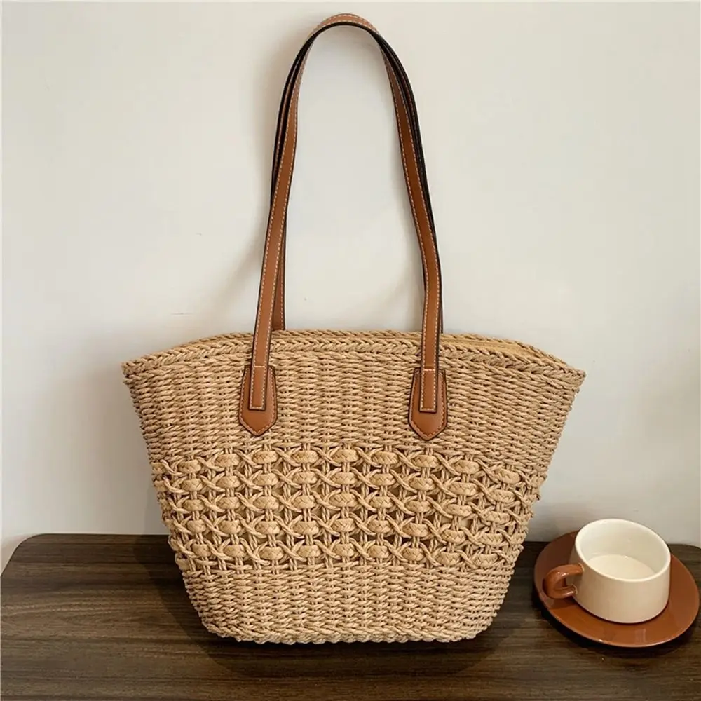 Women Casual Straw Handbags Wicker Woven Shoulder Bags Summer Beach Straw Bag Large Capacity Tote Lady Big Purses