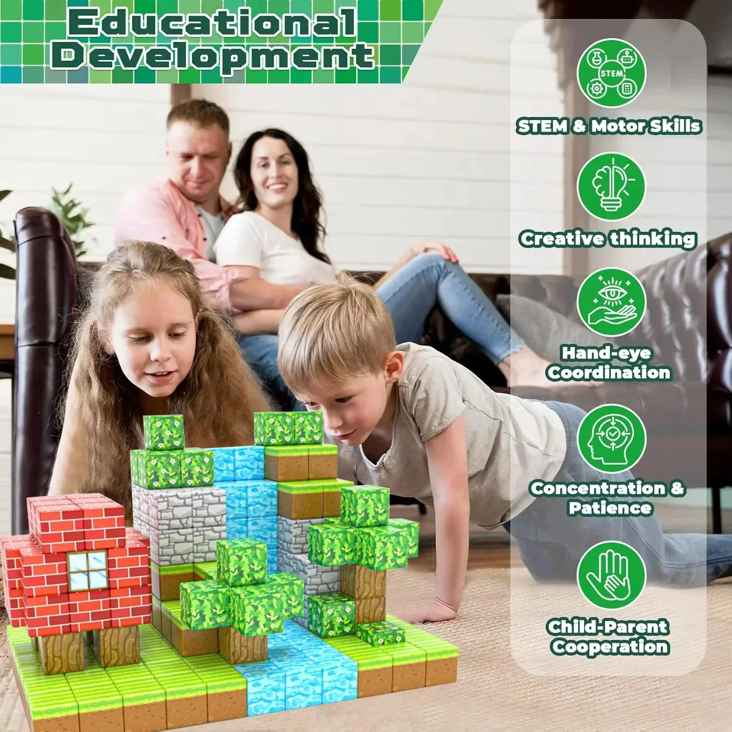 Kreatywne magnetyczne klocki konstrukcyjne DIY model 48-192 elementów prezent świąteczny dla chłopców i dziewczynek zabawki edukacyjne STEM dla dzieci powyżej 3 lat