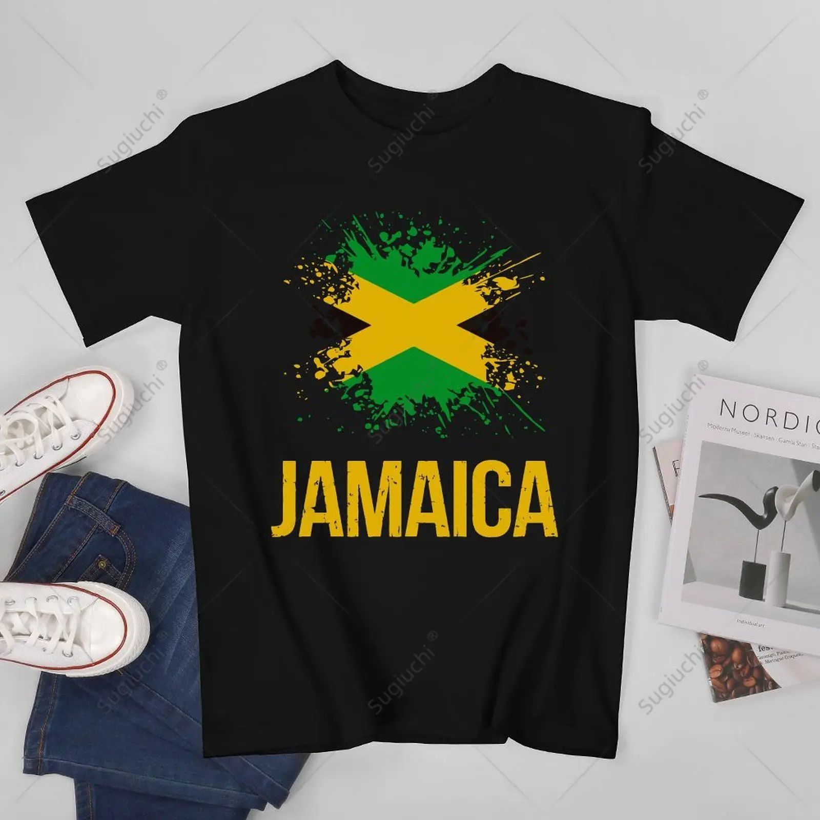 Unisex Men Jamaica Retro Vintage Watercolors Sport Jamaican Flag Tshirt Tees T Shirts Women Boys 100% Cotton T-Shirt