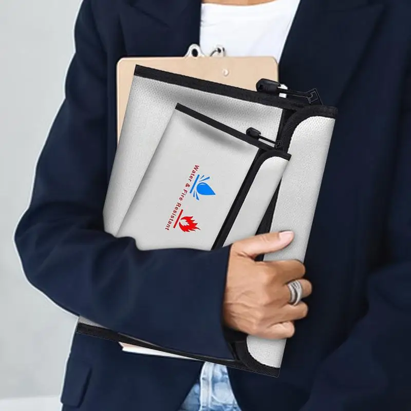 Fireproof Document Bag Waterproof Document Holder With Zipper Cash Holder 2X Envelope Containers For Documents And Valuables