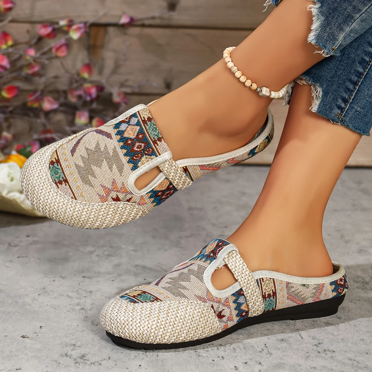 Ethnische bestickte Schuhe: Neue atmungsaktive Leinen-Halbslipper für Damen mit weichen Sohlen – Damen-Stoffschuhe für den Einzelfuß – Detail 13