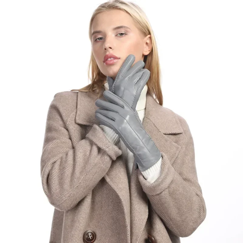 Winter Women's Genuine Leather Gloves New Brand Touch Screen Gloves Fashion Warm Black Men Gloves Goatskin Mittens