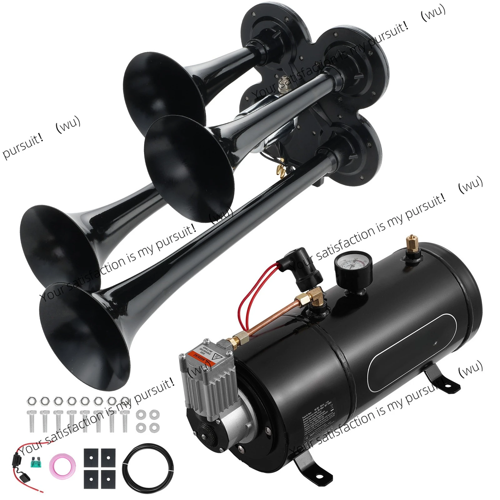 

Train Horns Kit, 4 Trumpet Air Horn Kit, 150dB Train Horns for Pickup Trucks 12V 120 psi Air Compressor for Truck Train