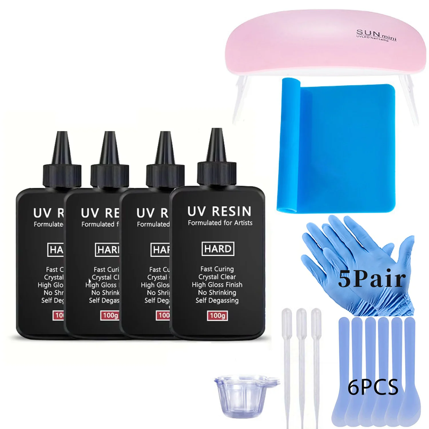 100g-400g Transparent UV Resin Kit,Hard Type One Minute Solar Ultraviolet Fast Curing Resin for Casting Moulds,DIY Craft Jewelry