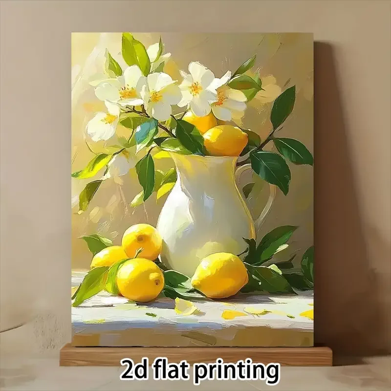 Vintage Lemon & White Flowers Canvas Wall Art - 8x15