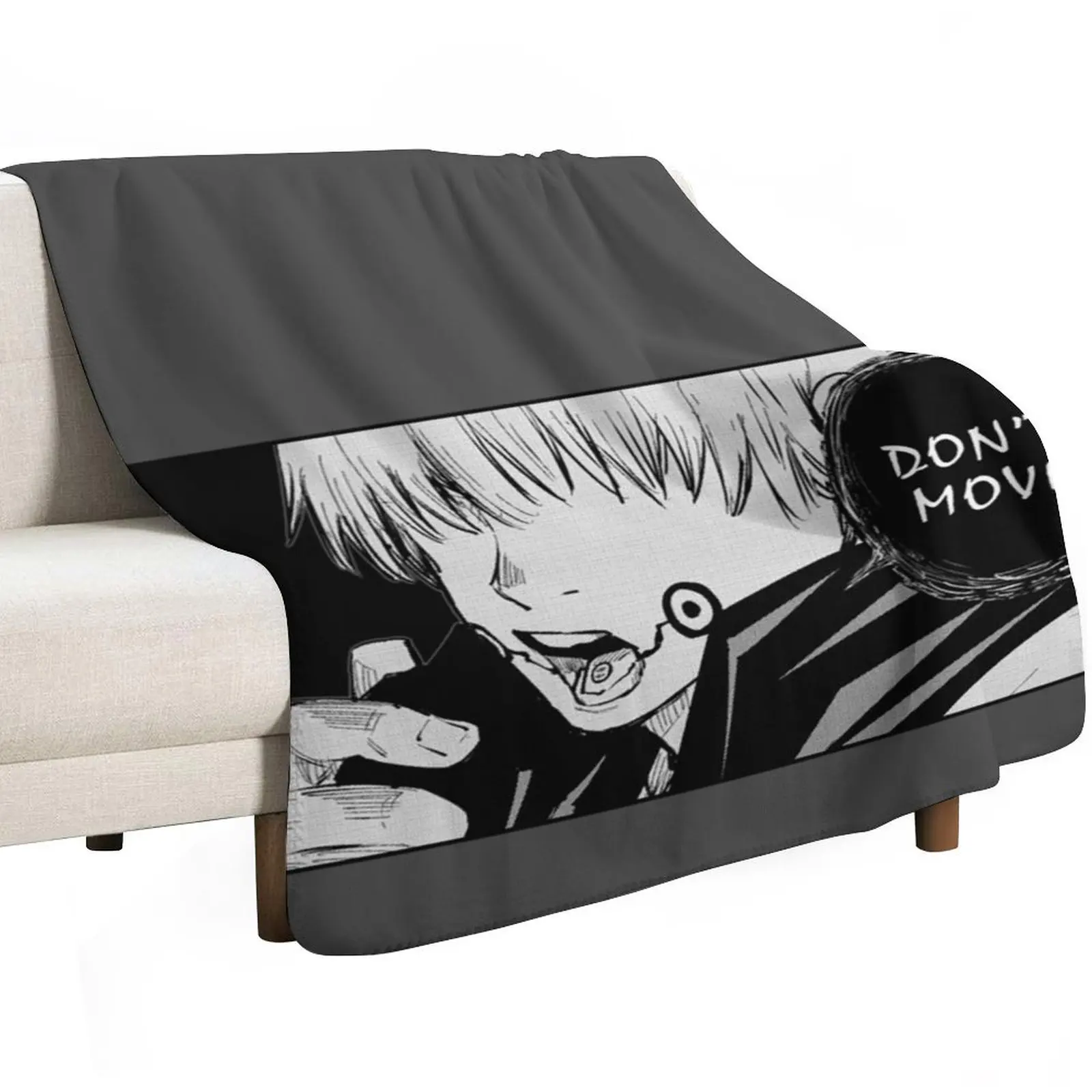 Inumaki Toge Don`t move on black background Throw Blanket Travel Size Cozy Blanket for Plane Train
