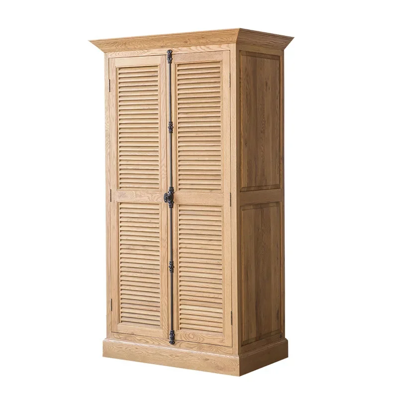 

European louver solid wood wardrobe, French furniture American retro wooden wardrobe
