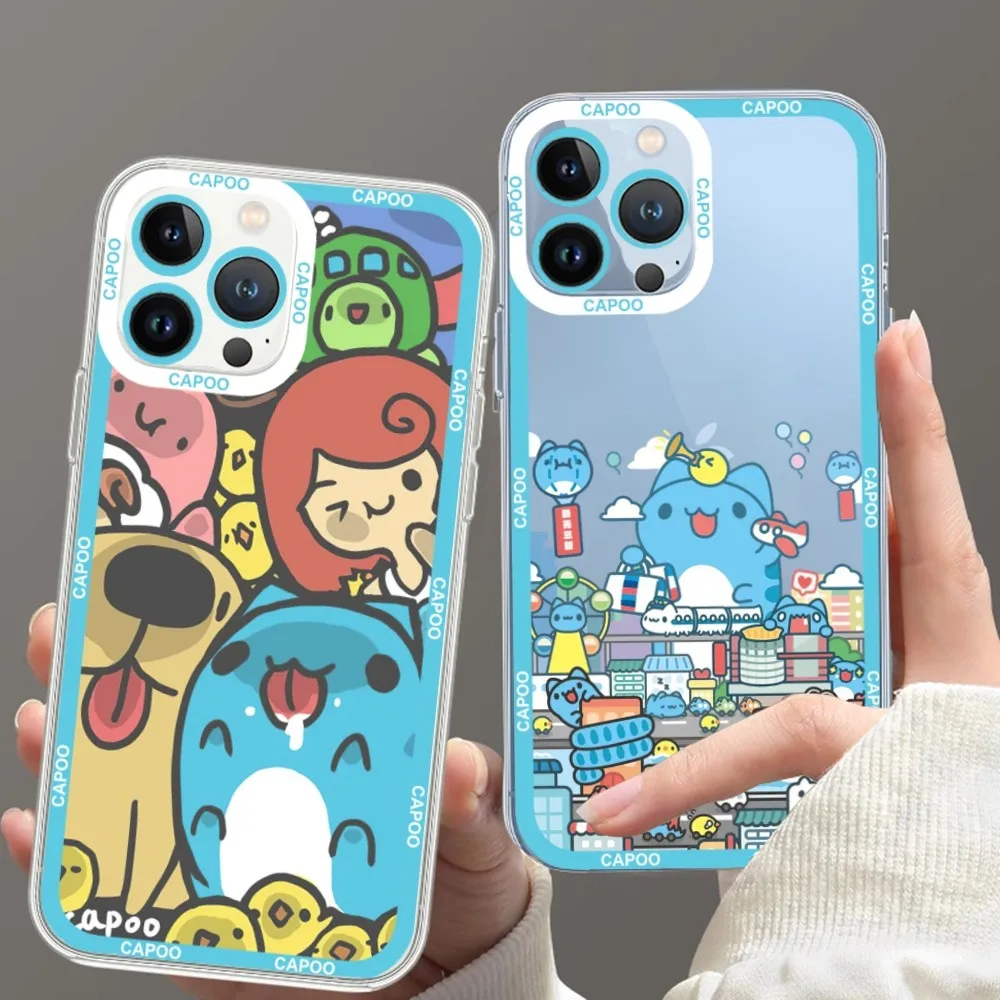 Bugcat Capoo Cartoon Phone Case For iPhone 11 12 Mini 13 14 15 Pro Max Transparent Shell