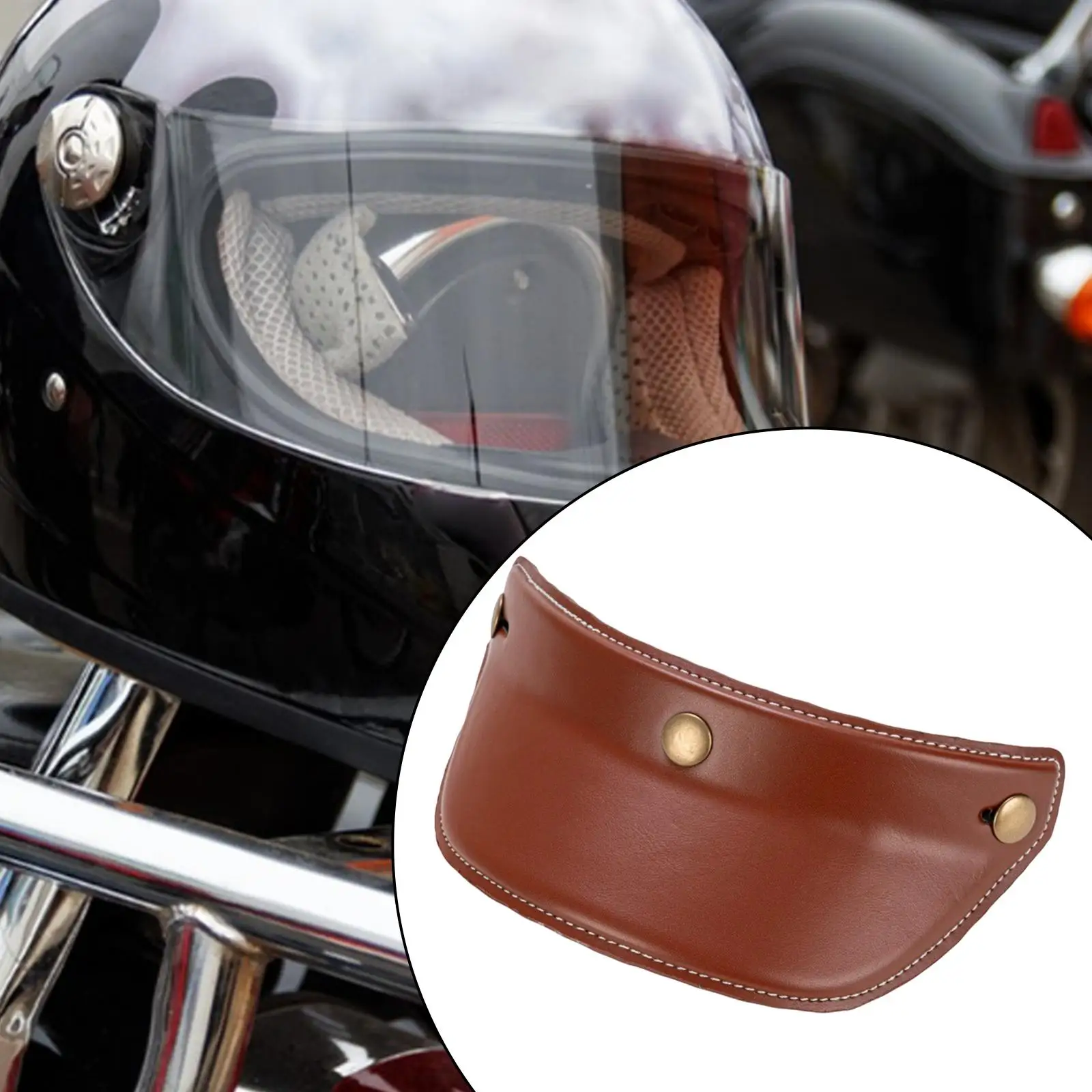Universal Motorcycle Helmet Visor PU Leather PC 3 Snap Peak Sun Shade for Open Face Half Helmets