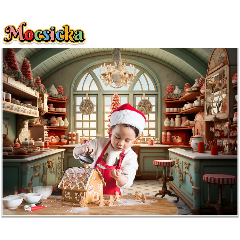 Christmas Kitchen Backdrops for Photography Brown Wood Cupboard Backgrounds for Photo Studio Christmas Tree Decorations Supplies