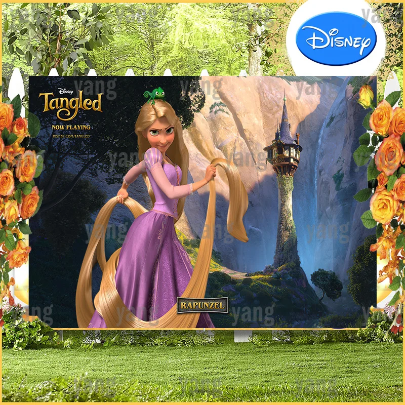 Cartoon Disney Custom Tangled Rapunzel Princess Birthday Photo Backdrop Kids Shower Party Girls The Valley Background Banner