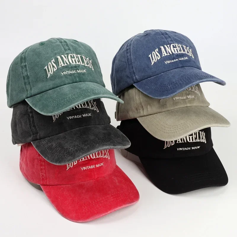 American Vintage Washed Distressed Letter Embroidered Baseball Cap for Women Men Outdoor Sports Sun Protection Visor Hat