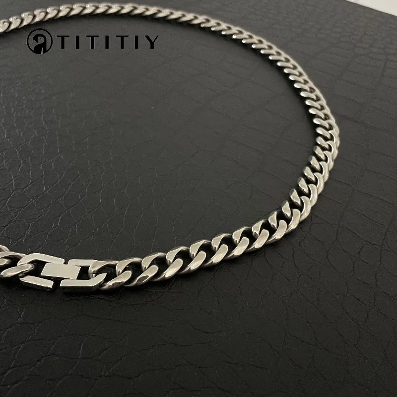 New Pure Titanium Necklace with 10.5mm Ground Six Sided Cuban Chain, Lightweight and Anti Allergic 23.6-inch Trendy Hip-hop