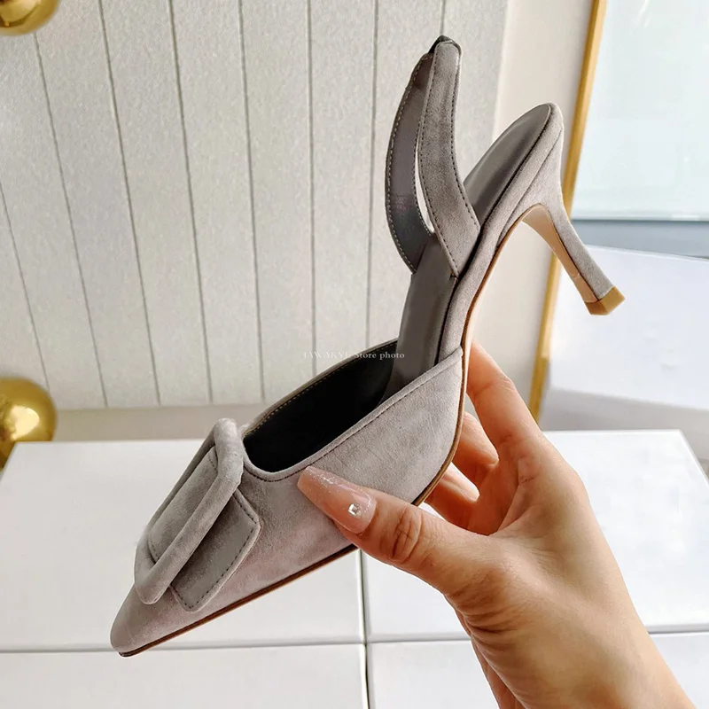 2024 Popular Designer High Heels Sandals Women Pointy Toe Velvet Wedding Party Shoes Woman Slingback Heeled Summer Sandals